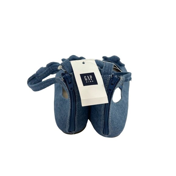 Gap Kids Girls Blue Fabric Chambray Shoes 13 Knot Bows Ankle Strap Zip Party - Picture 7 of 13